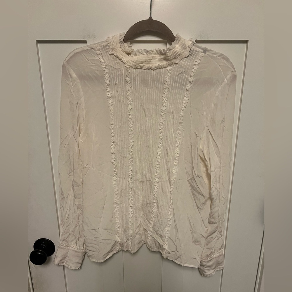 The Koopels Cream Long Sleeve Pintuck Top High Neck Size 3 Cottage-core Blouse L